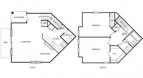 Floor plan for 2 beds, 1.5 baths, 1100 sqft